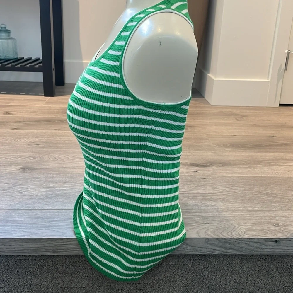 Green & Whit Striped  Sweater Ribbed  Tank . - Picture 2 of 7